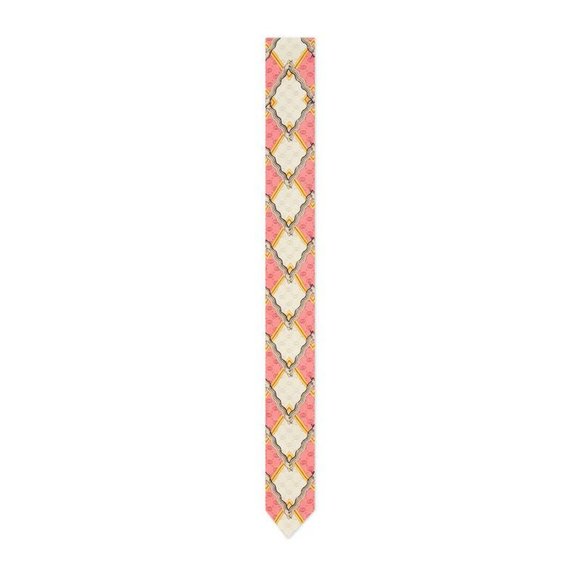 NEW Gucci Snake and Rhombus Print Neck Bow Twilly Scarf in Pink - Picture 4 of 9